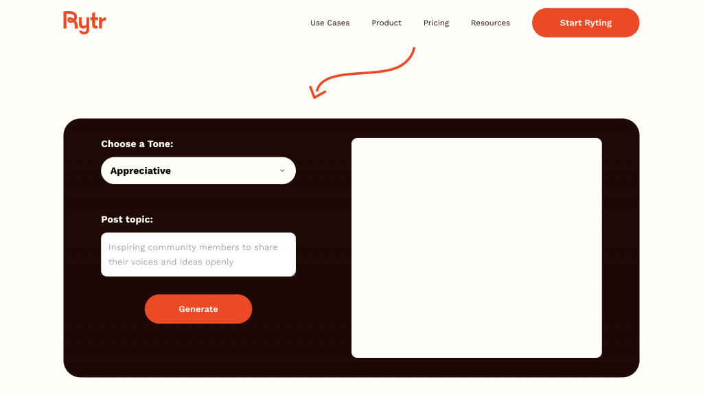 Rytr caption generator